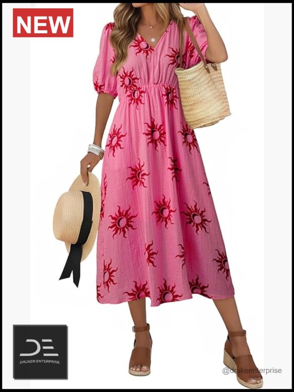Boho Short Sleeve V Neck Flowy Maxi Dress with Pockets